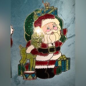 Festive Santa Claus plastic Stained Glass Decoration 8 inches tall 1980’s retro